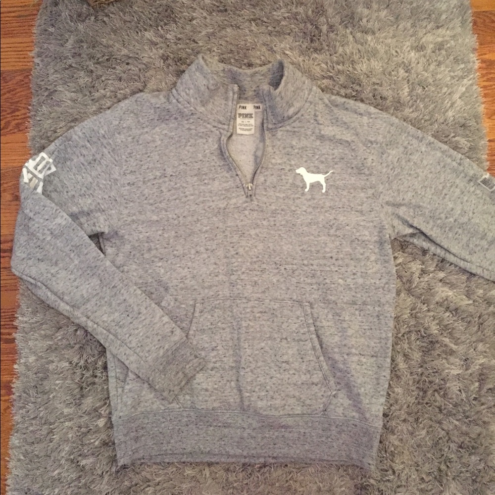 PINK Victoria's Secret Grey Quarter-Zip Pullover Sweatshirt